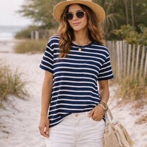 Navy & White Striped Coastal Nautical Shirt Size XXL Sonoma Everyday Fashion Tee